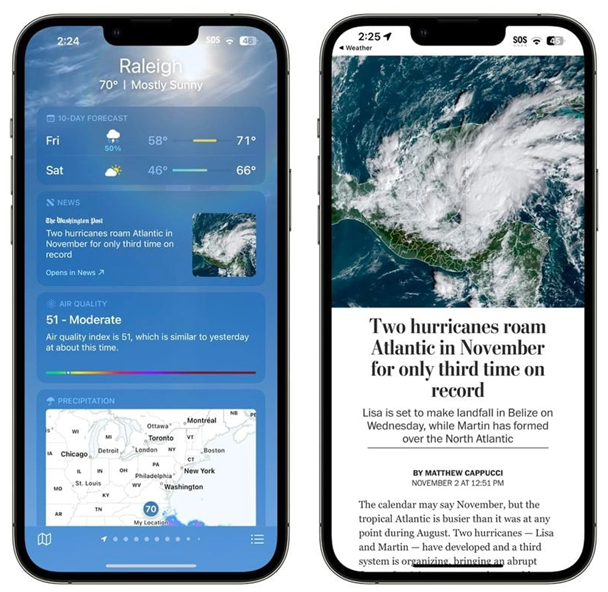 马关苹果14维修分享iPhone 14手机如何看天气时顺带看新闻 
